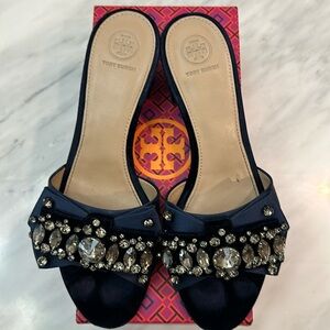 Gorgeous Tory Burch Valentina Bow Slides.  Velvet with Jeweled Satin Bow!!